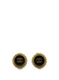 CHANEL Pre-Owned 1994 Gold Plated Acrylic CC Button Clip on Earrings costume earrings - Black