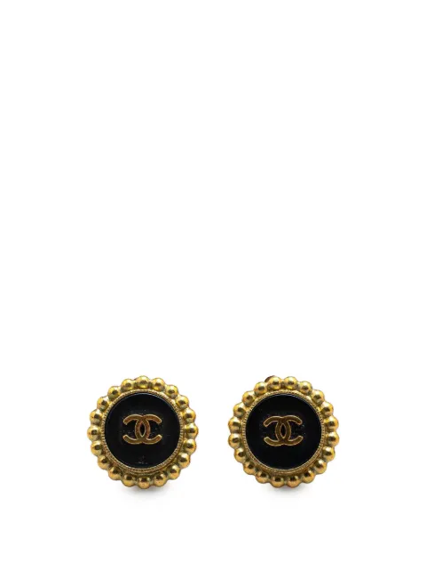 CHANEL Pre-Owned 1994 Gold Plated Acrylic CC Button Clip on Earrings costume earrings