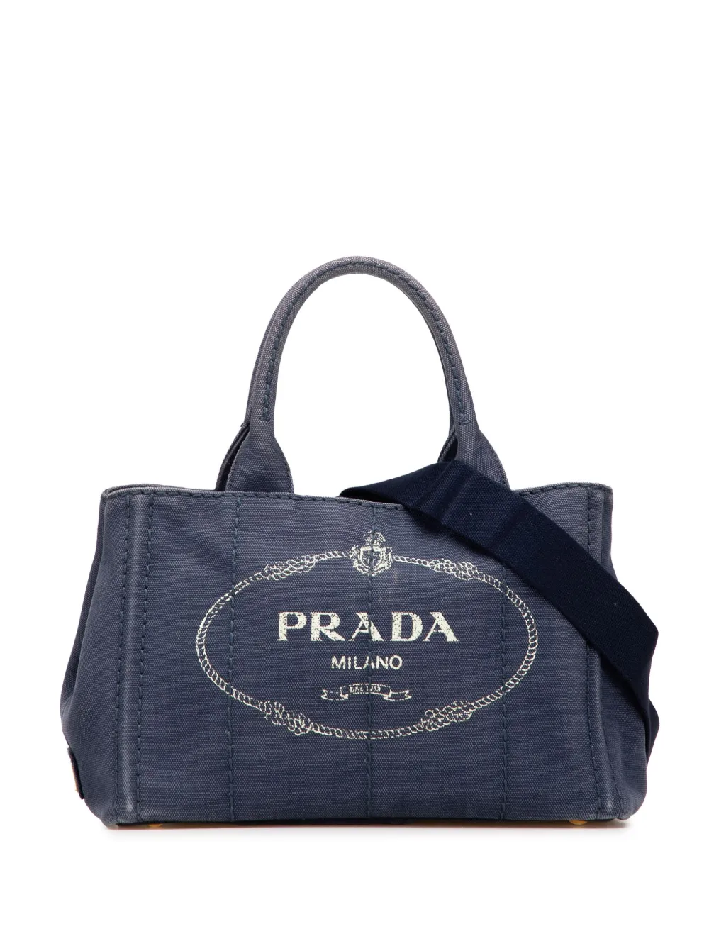 Prada Pre-Owned 2013-2025 スモール キャンバス カナパ ロゴ サッチェルバッグ - ブルー Prada Pre-Owned 2013-2025 スモール キャンバス カナパ ロゴ サッチェルバッグ - ブルー