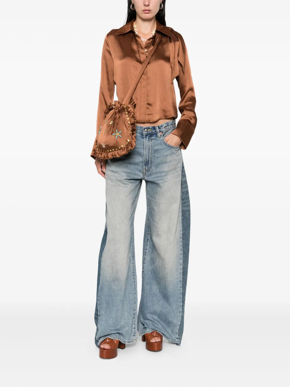 Siedres Pointed-collar Buttoned Blouse In Brown