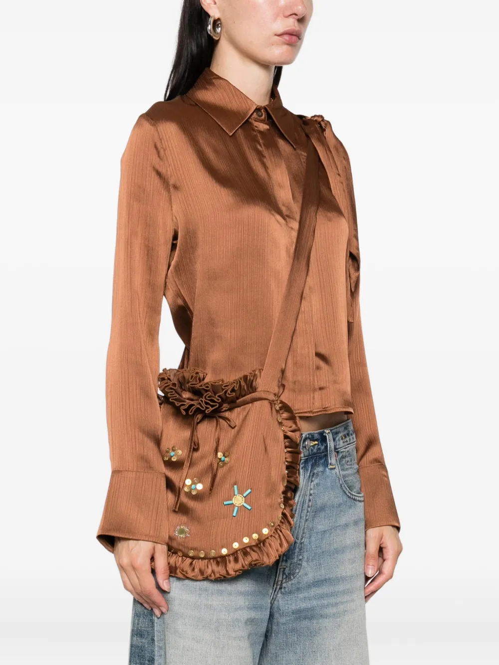 Siedres Pointed-collar Buttoned Blouse In Brown