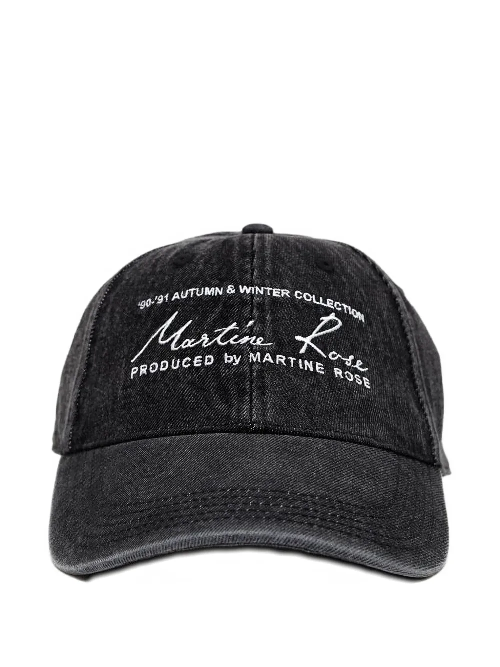 Martine Rose embroidered-logo washed denim cap | Black | Image 1