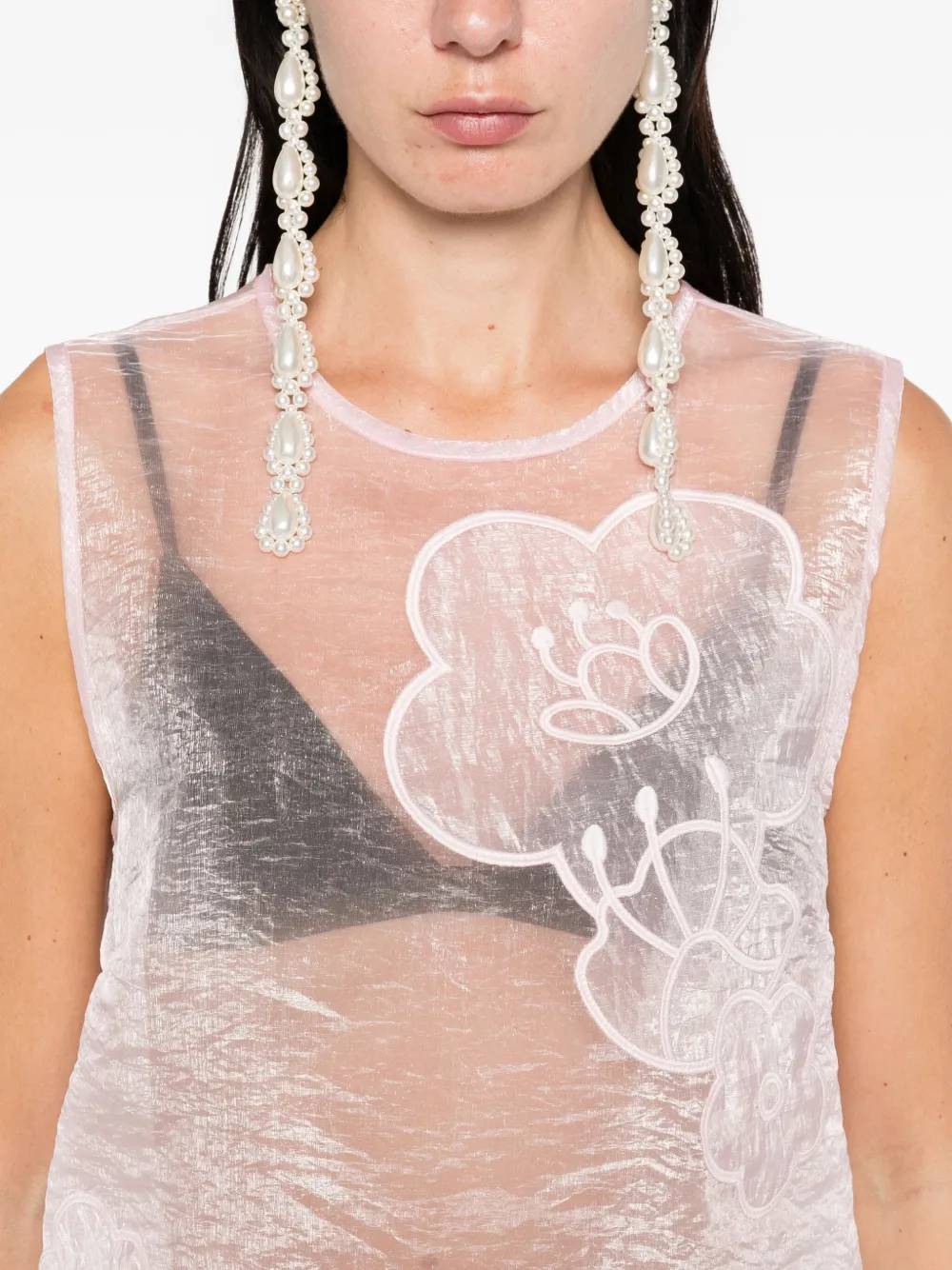 Cecilie Bahnsen floral-embellished sleeveless top Roze
