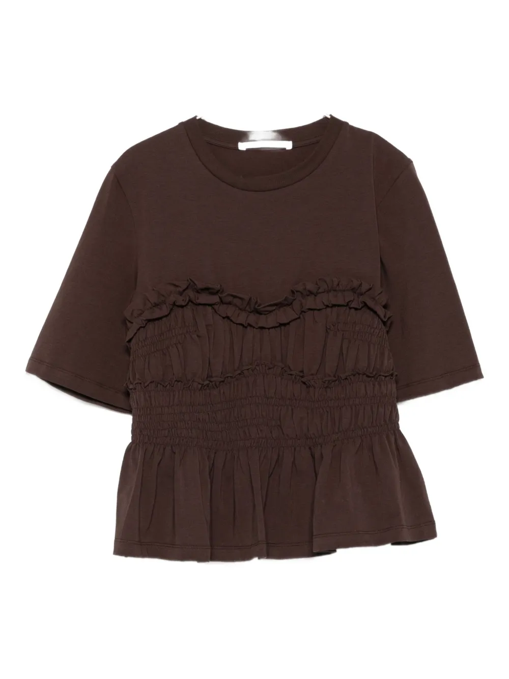 Cecilie Bahnsen Smocked Ruffled Top In Brown