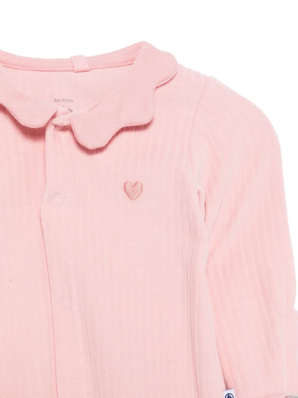 Petit Bateau ribbed-knit heart-detail sleepsuit Roze