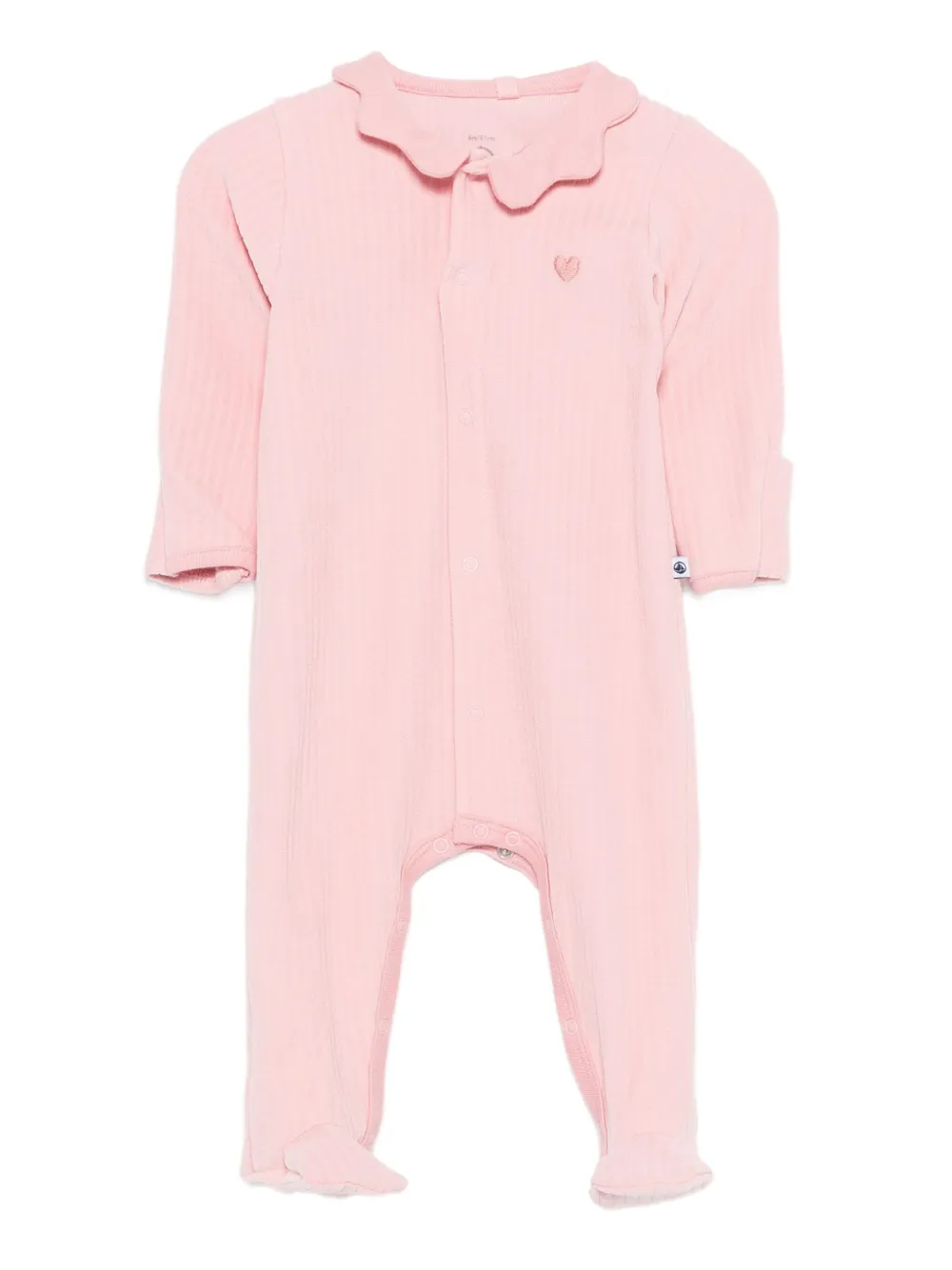 Petit Bateau ribbed-knit heart-detail sleepsuit Roze