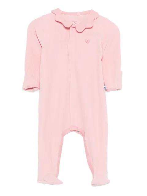 Petit Bateau ribbed-knit heart-detail sleepsuit