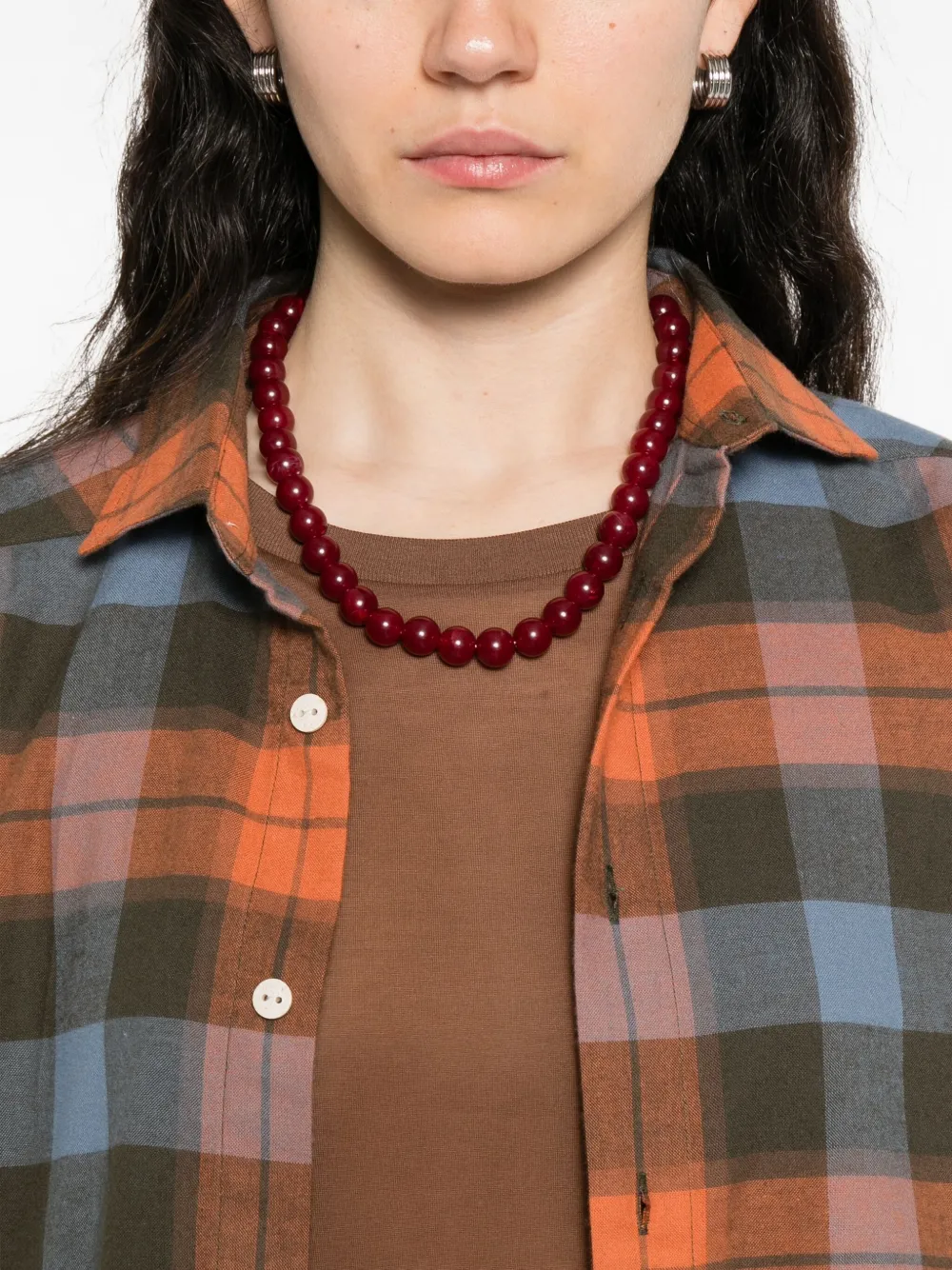 Baserange plaid cotton shirt Oranje