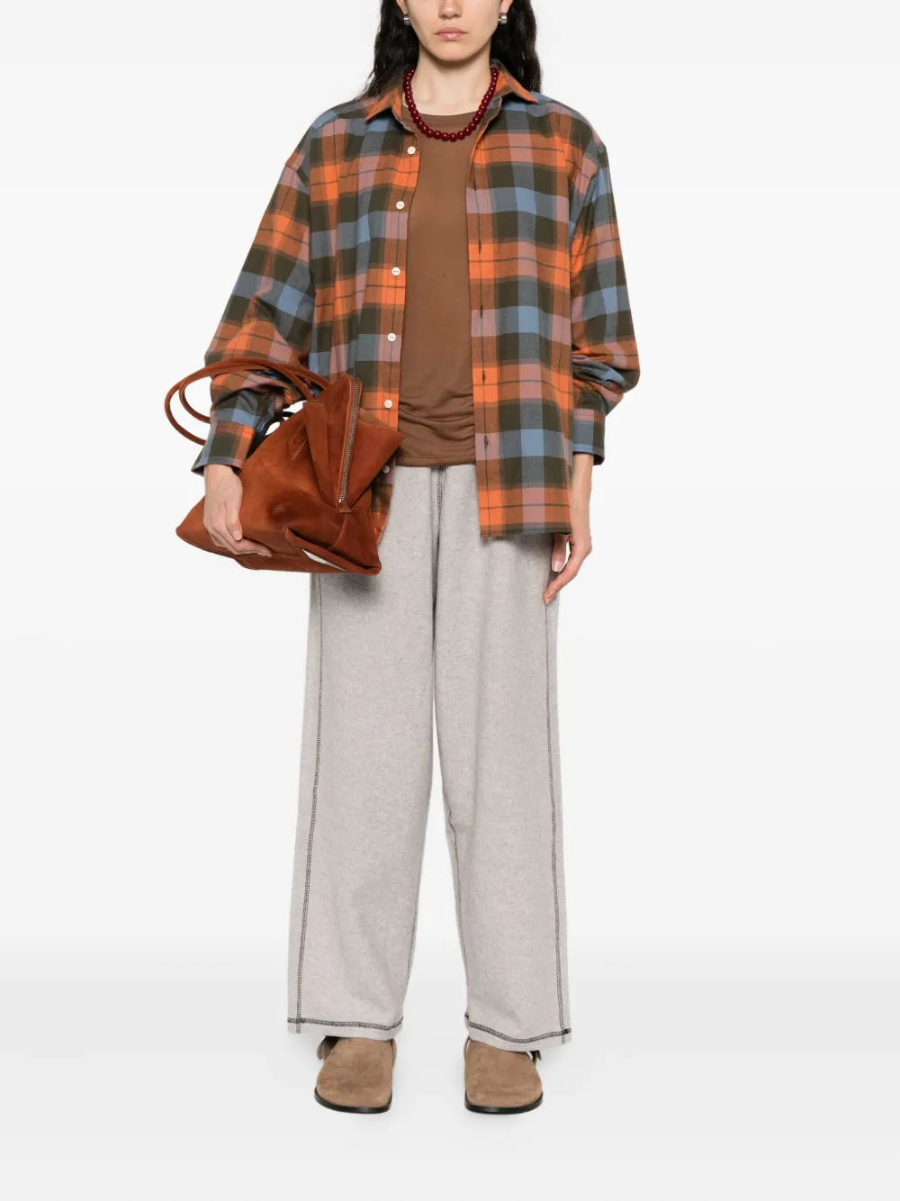 Baserange plaid cotton shirt Oranje