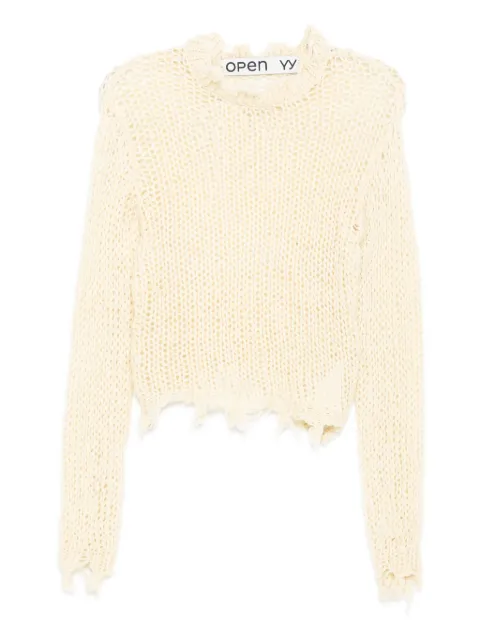 Open YY distressed crop knit top