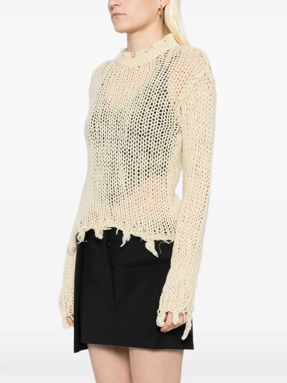 Open Yy Distressed Crop Knit Top In Neutral