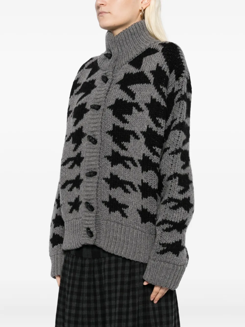 Open Yy Hound's Tooth Star Cardigan In Gray
