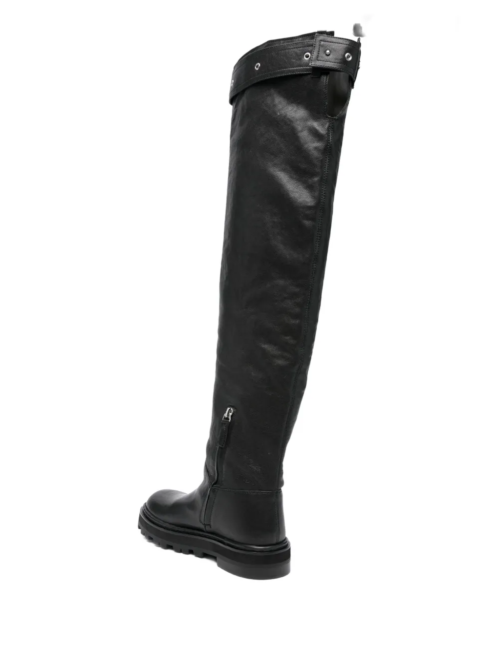 Patrizia Pepe Leather Over-the-knee Buckle Boots In Black