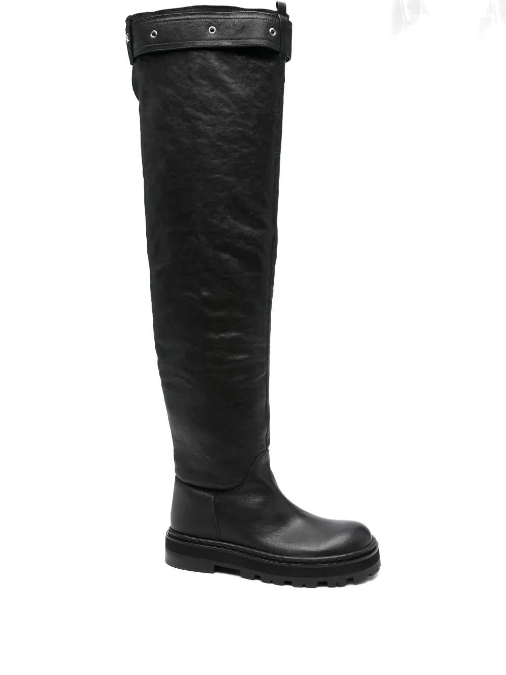 Patrizia Pepe Leather Over-the-knee Buckle Boots In Black