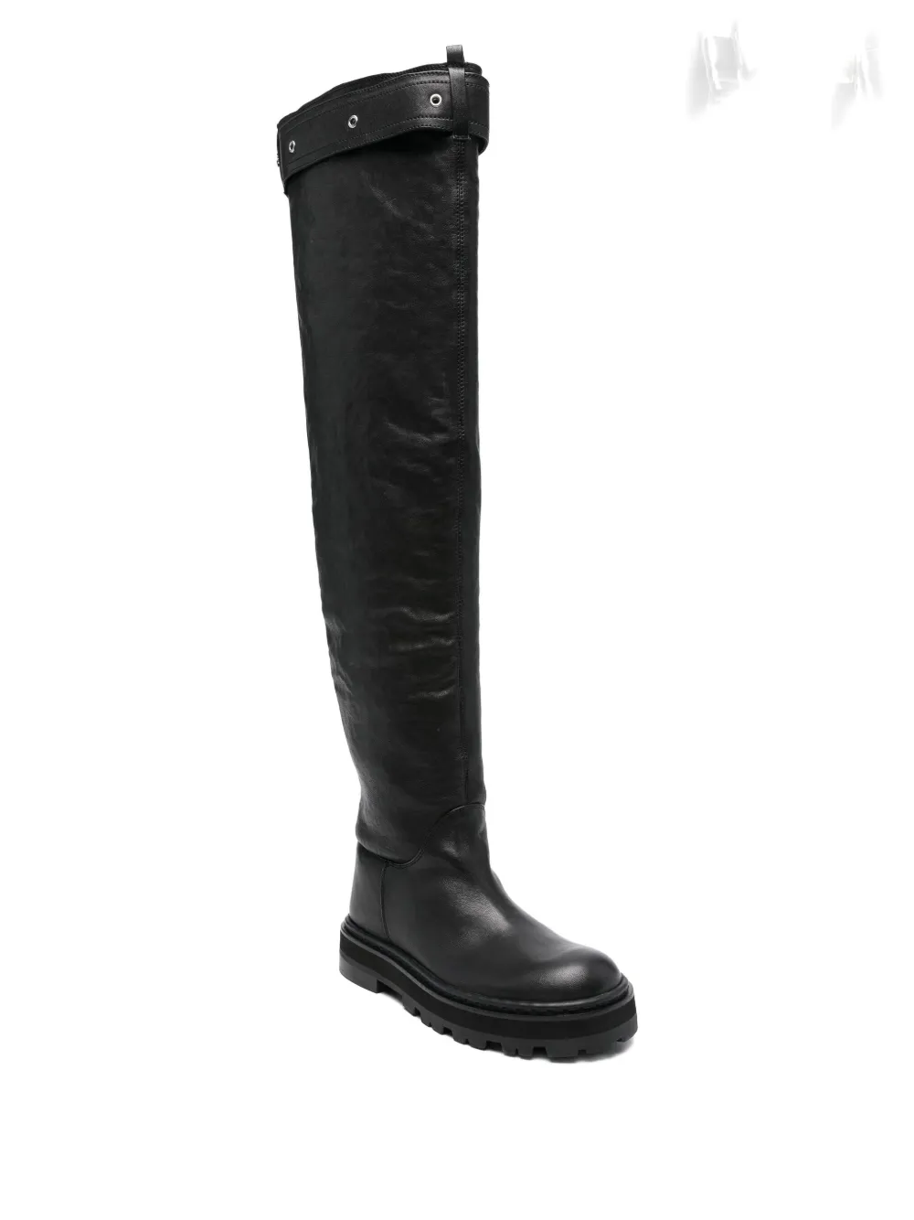 Patrizia Pepe Leather Over-the-knee Buckle Boots In Black