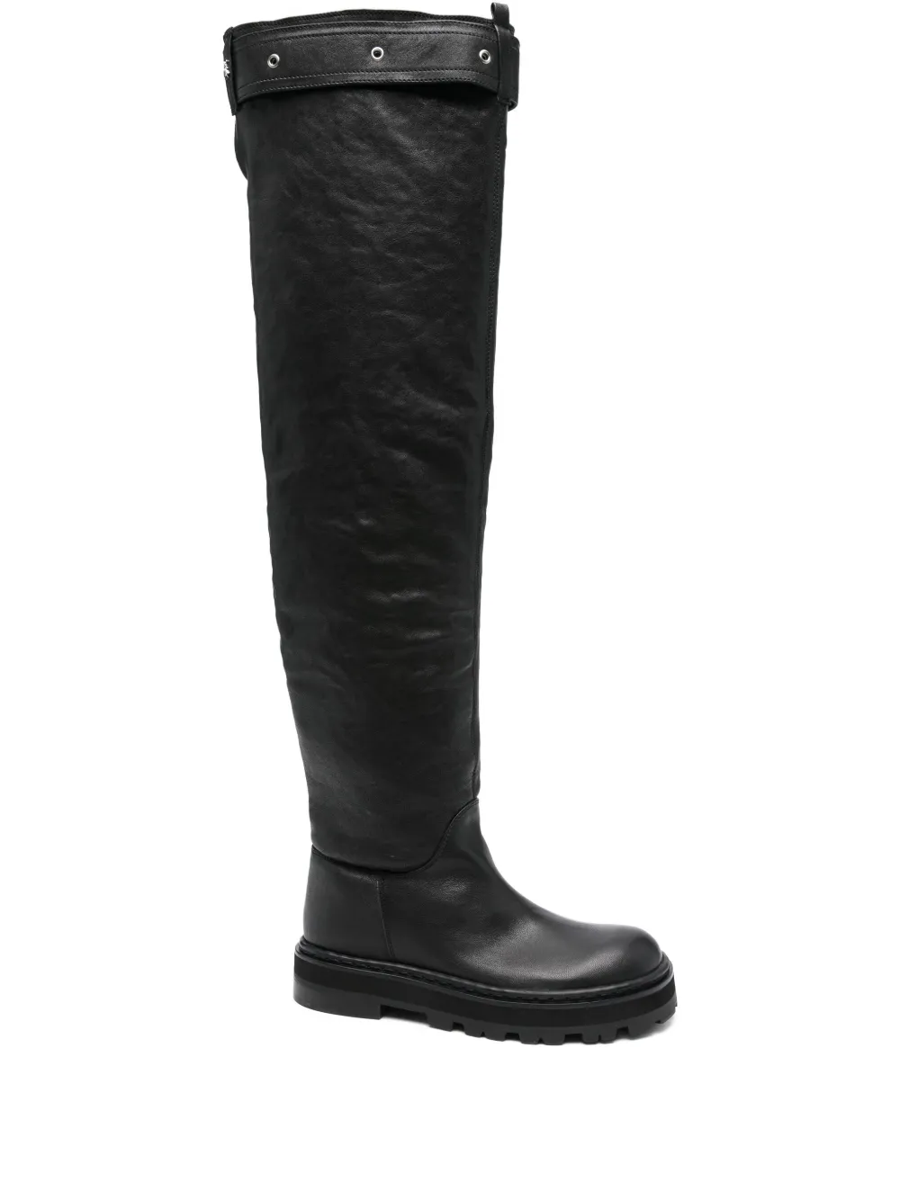 Patrizia Pepe leather over-the-knee buckle boots Black