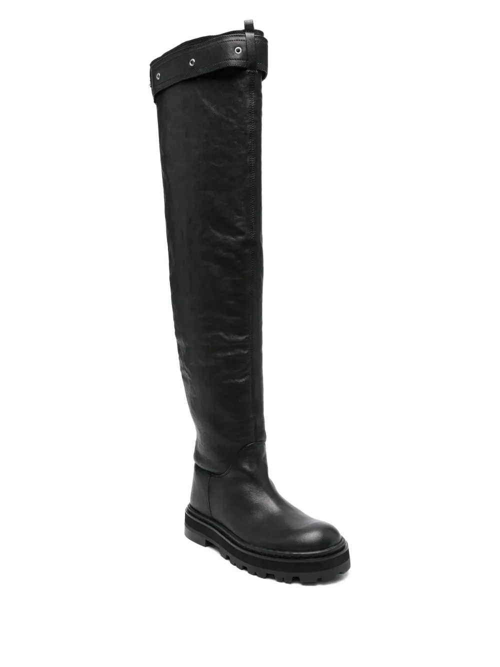Patrizia Pepe leather over-the-knee buckle boots Black