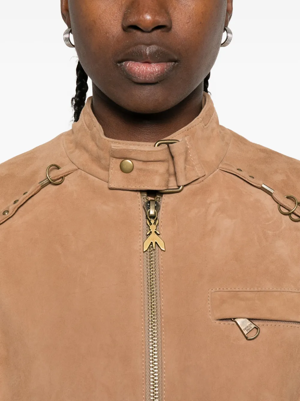 Patrizia Pepe Jack verfraaid met ketting en rits Bruin