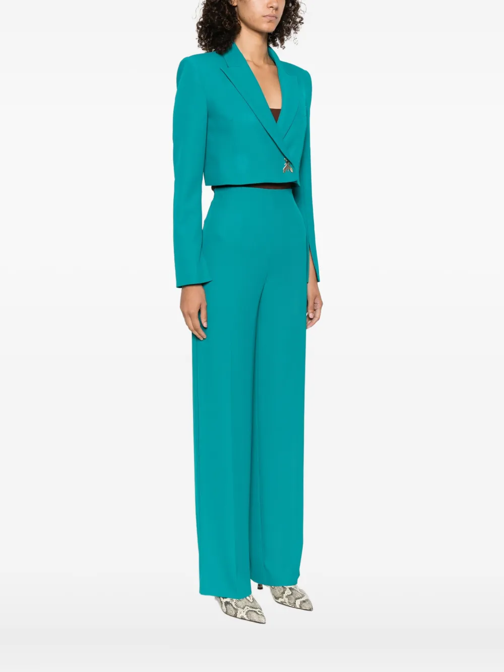 Patrizia Pepe Bee-embellished Cropped Jacket In Green