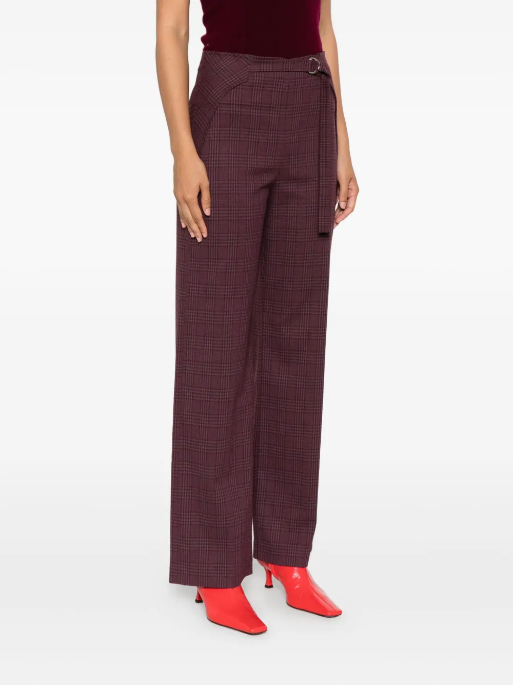 Patrizia Pepe Geruite broek met ceintuur Paars