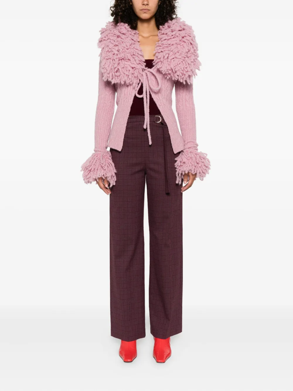 Patrizia Pepe Geruite broek met ceintuur Paars