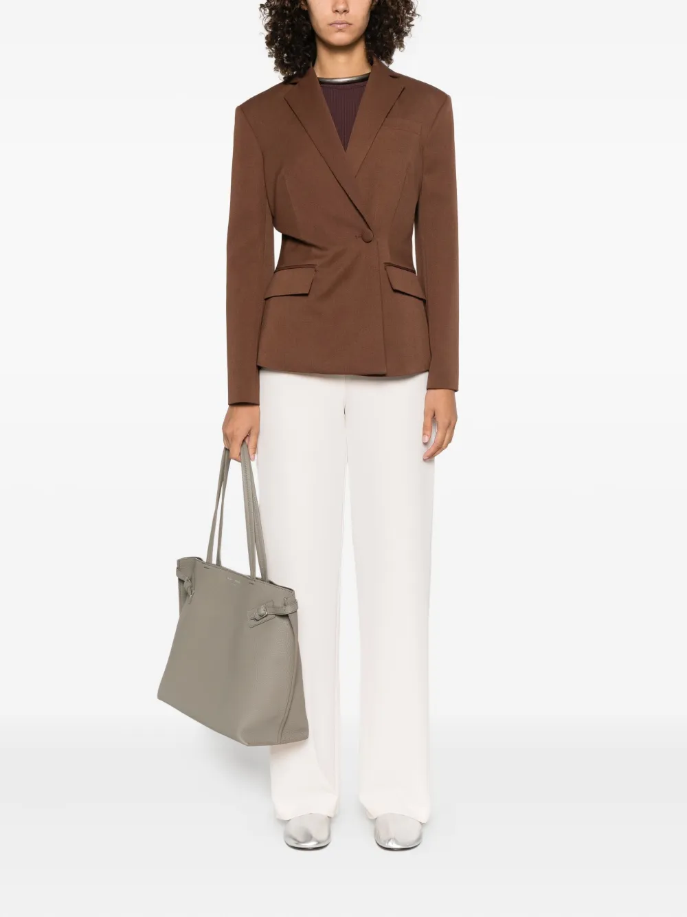 Patrizia Pepe Asymmetrische blazer met enkele knoop Bruin