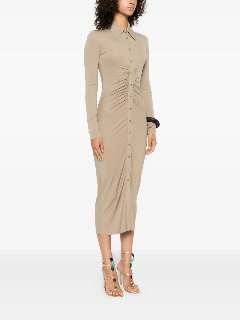 Patrizia Pepe Gedrapeerde midi-jurk met knopen Beige
