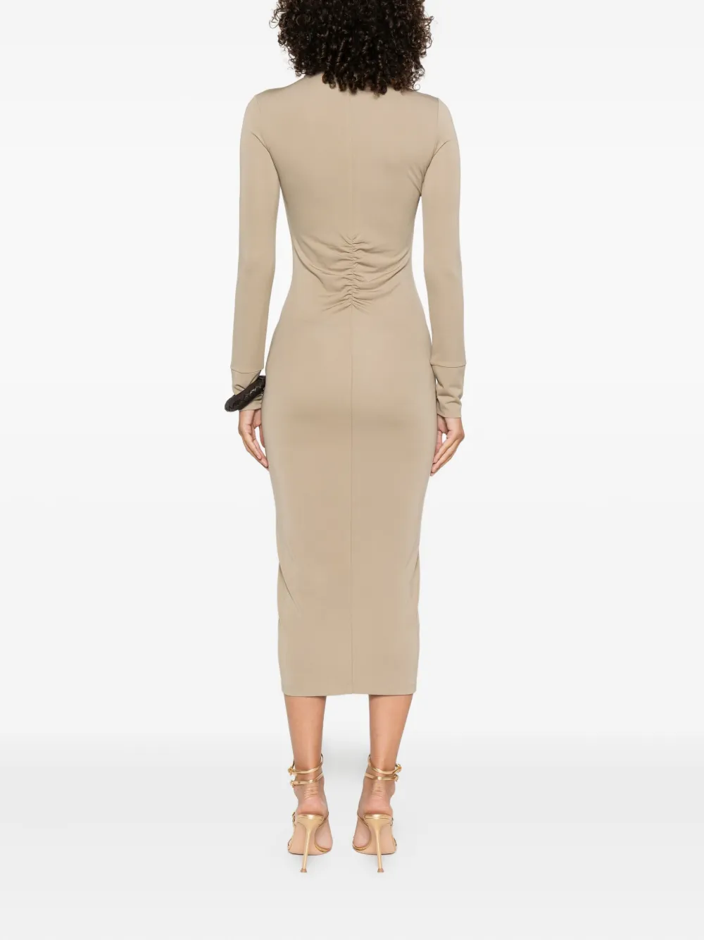 Patrizia Pepe Gedrapeerde midi-jurk met knopen Beige
