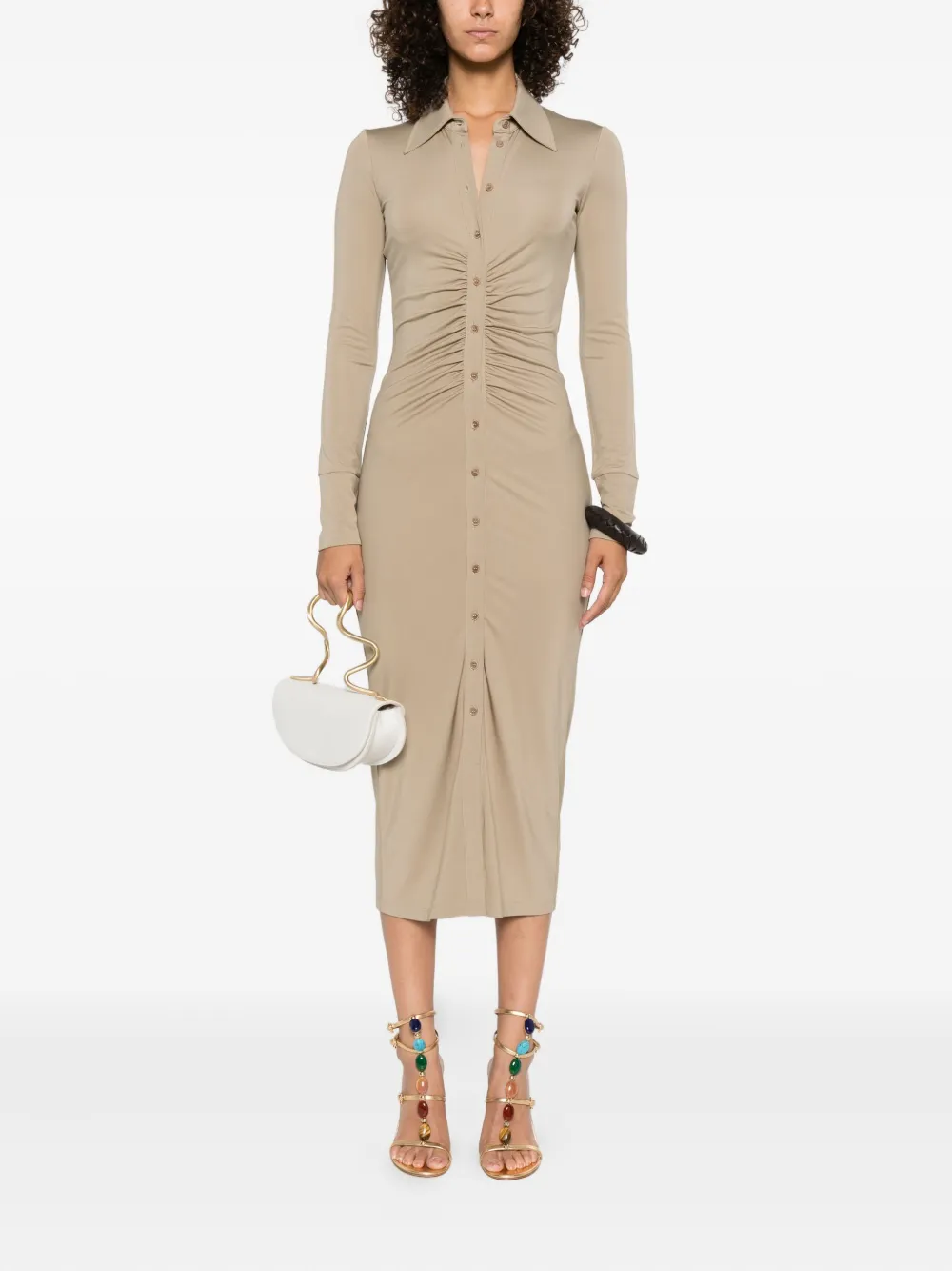 Patrizia Pepe Gedrapeerde midi-jurk met knopen Beige