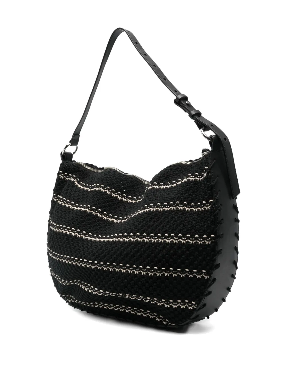 Ba&Sh leather-trimmed knitted shoulder bag Zwart