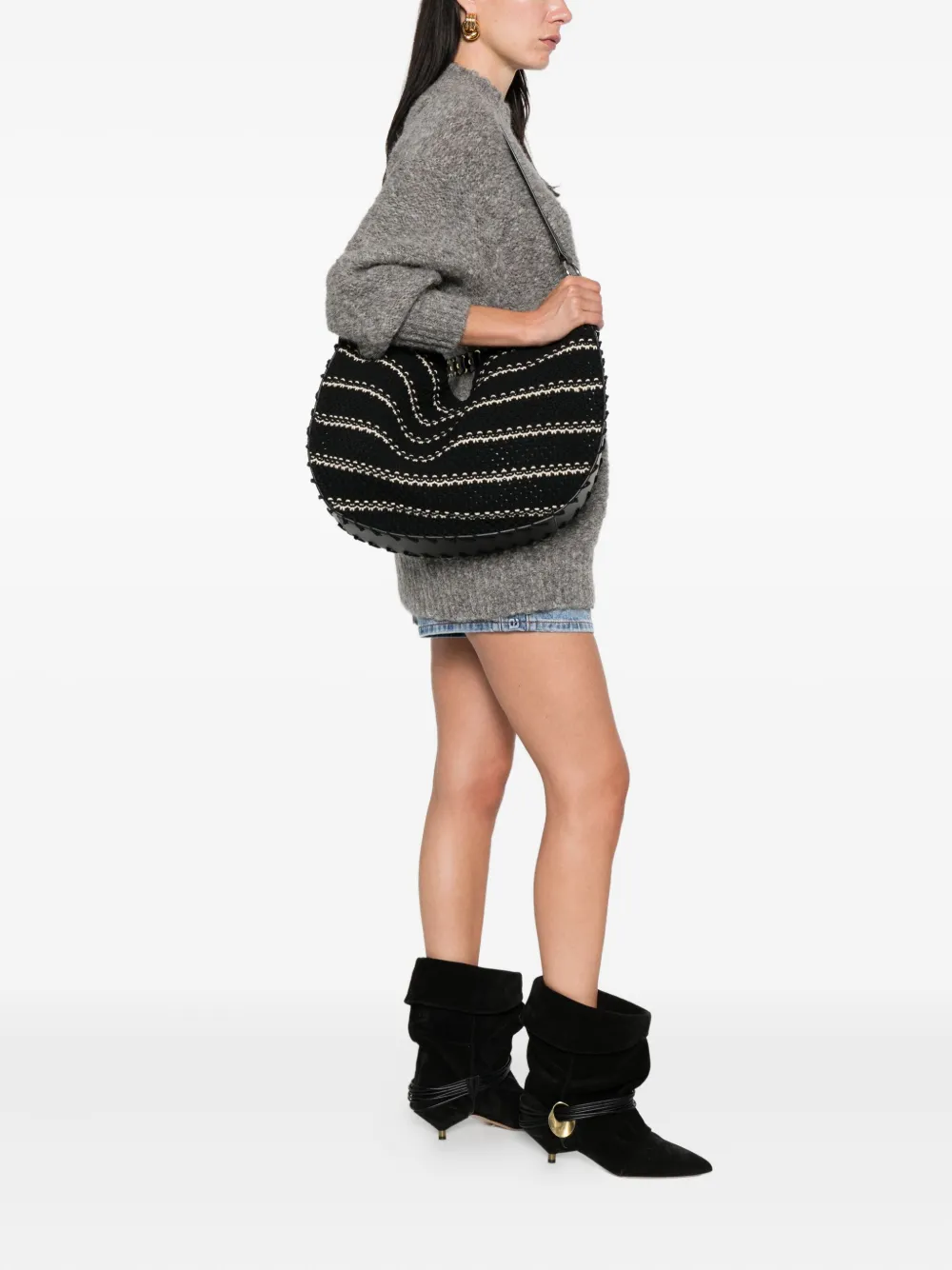 Ba&Sh leather-trimmed knitted shoulder bag Zwart