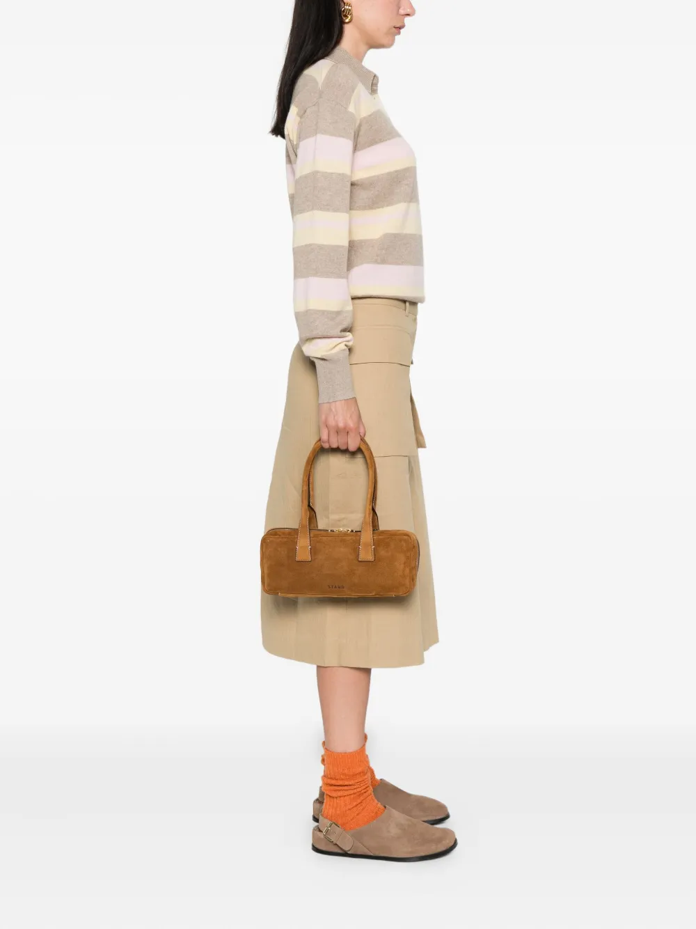 STAUD The Dude suede zip-top tote bag Bruin