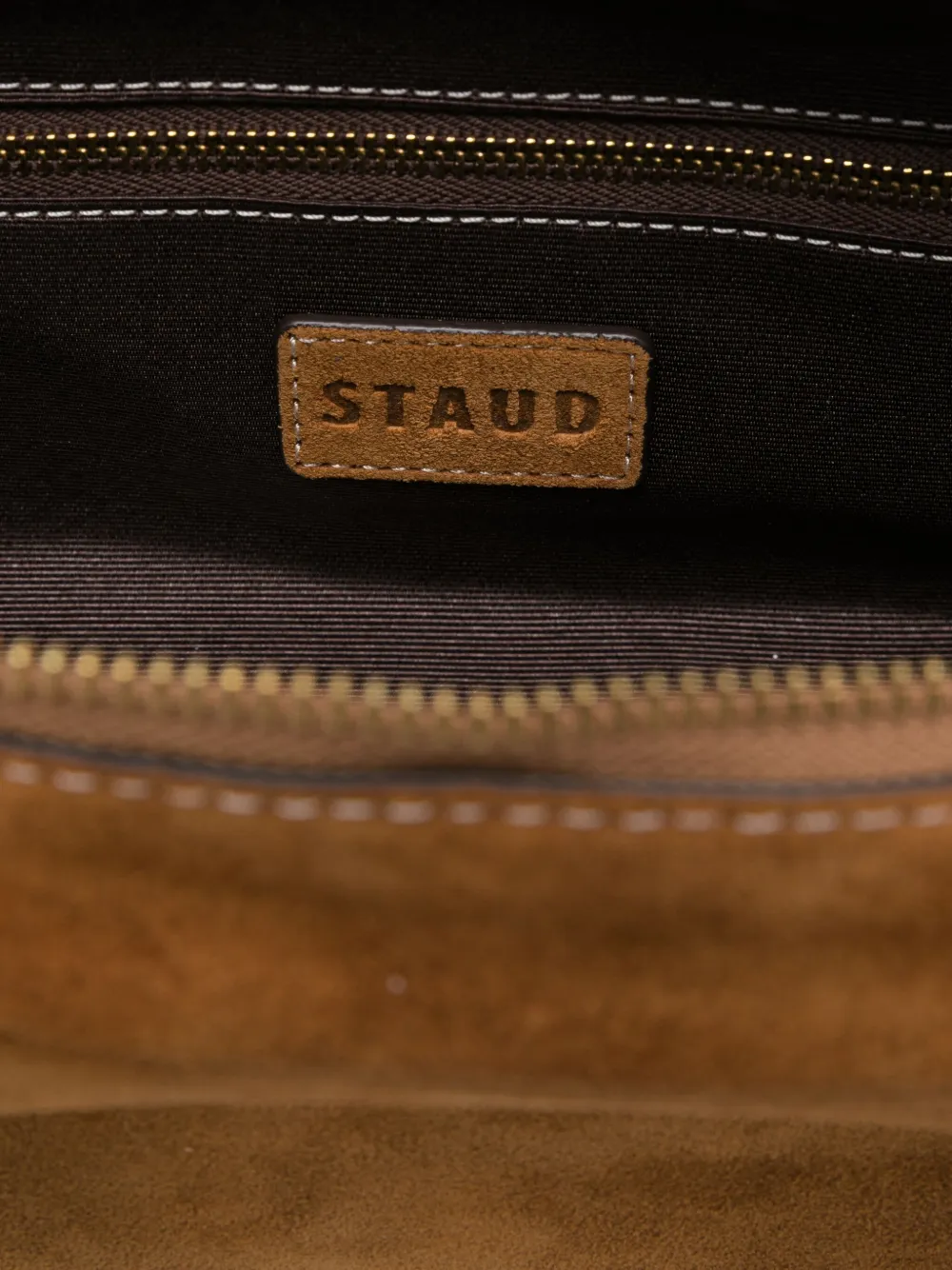 STAUD The Dude suede zip-top tote bag Bruin