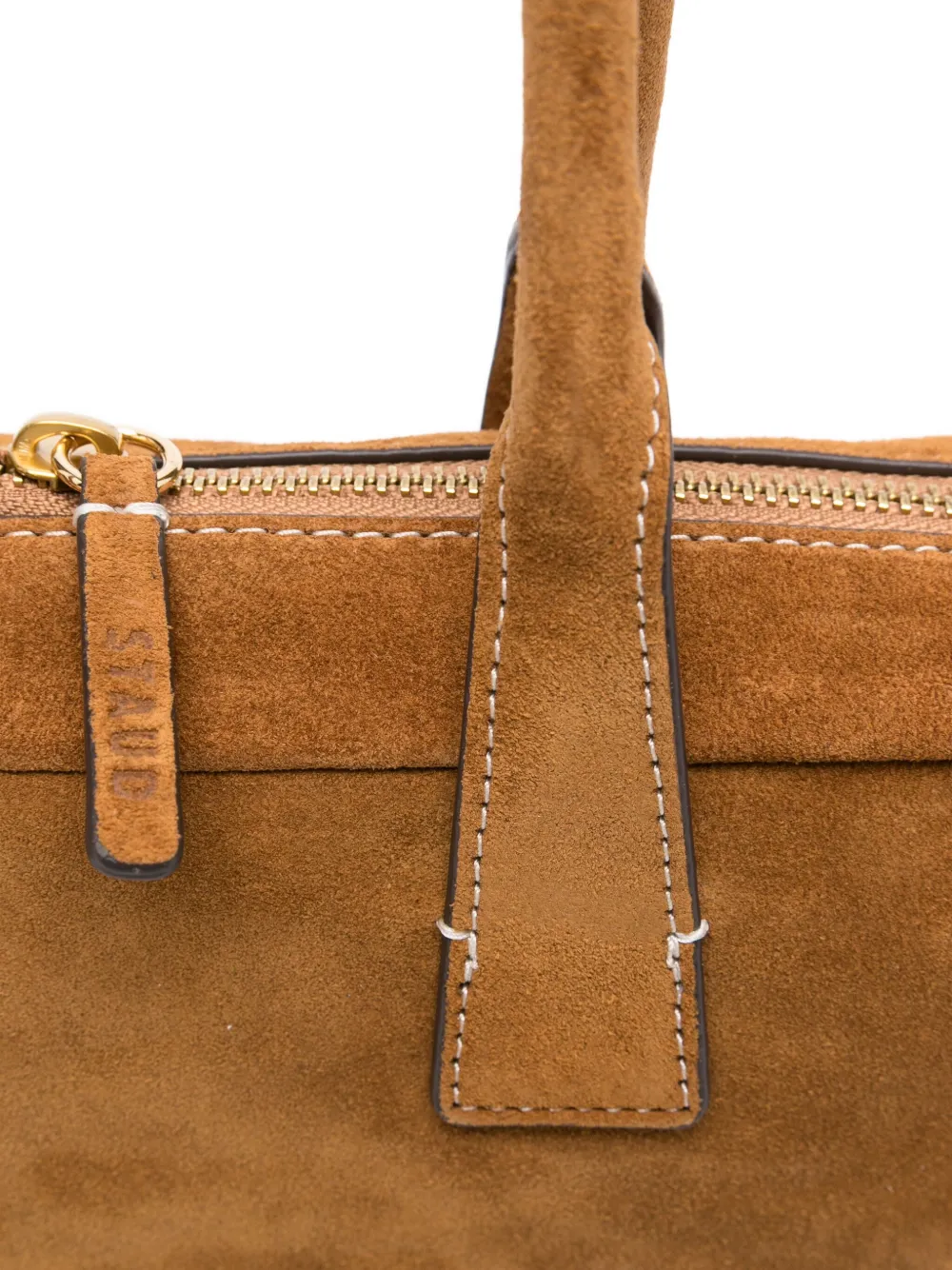 STAUD The Dude suede zip-top tote bag Bruin