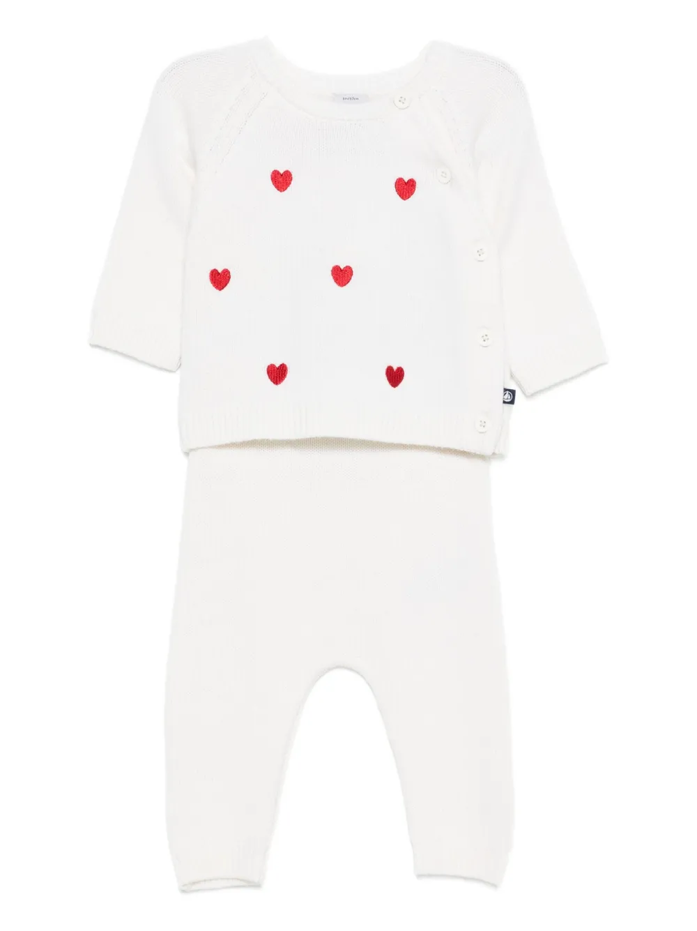 Petit Bateau heart-embroidered trousers set Wit