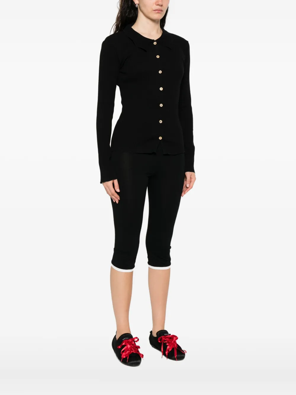 Baserange Button-front Ribbed Cardigan In Black