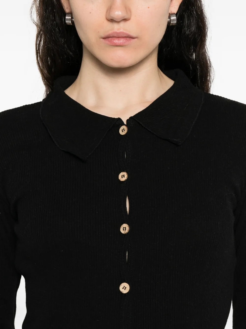 Baserange Button-front Ribbed Cardigan In Black