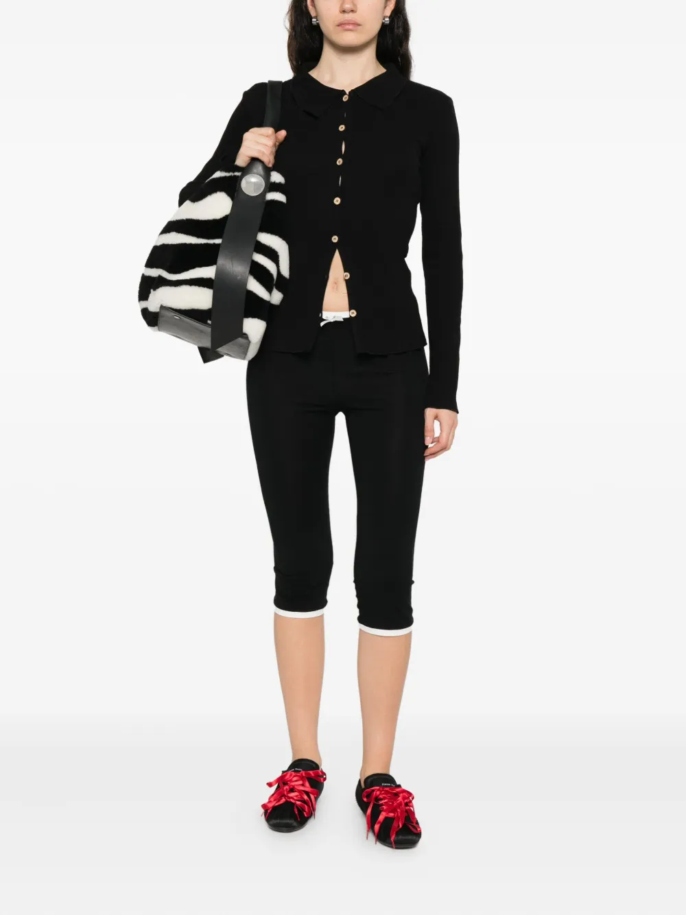 Baserange Button-front Ribbed Cardigan In Black