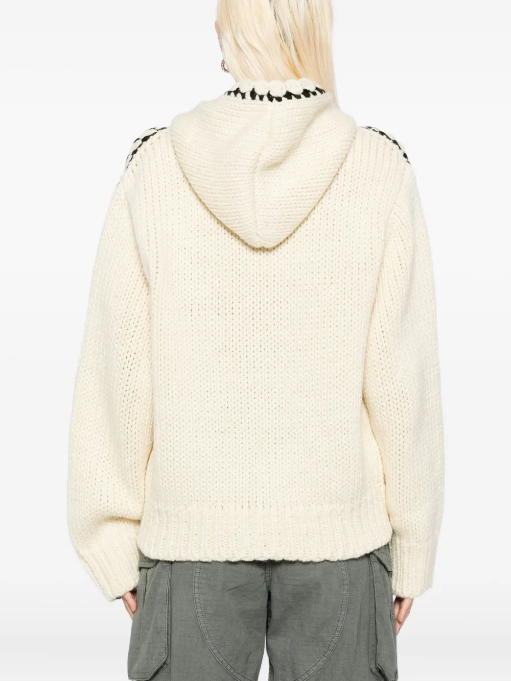 Open Yy Beige Stitch Zip Up Knit Hoodie In Neutral