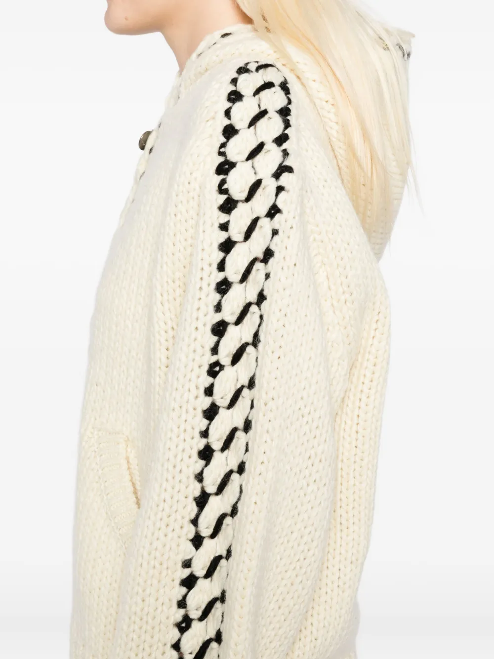 Open Yy Beige Stitch Zip Up Knit Hoodie In Neutral