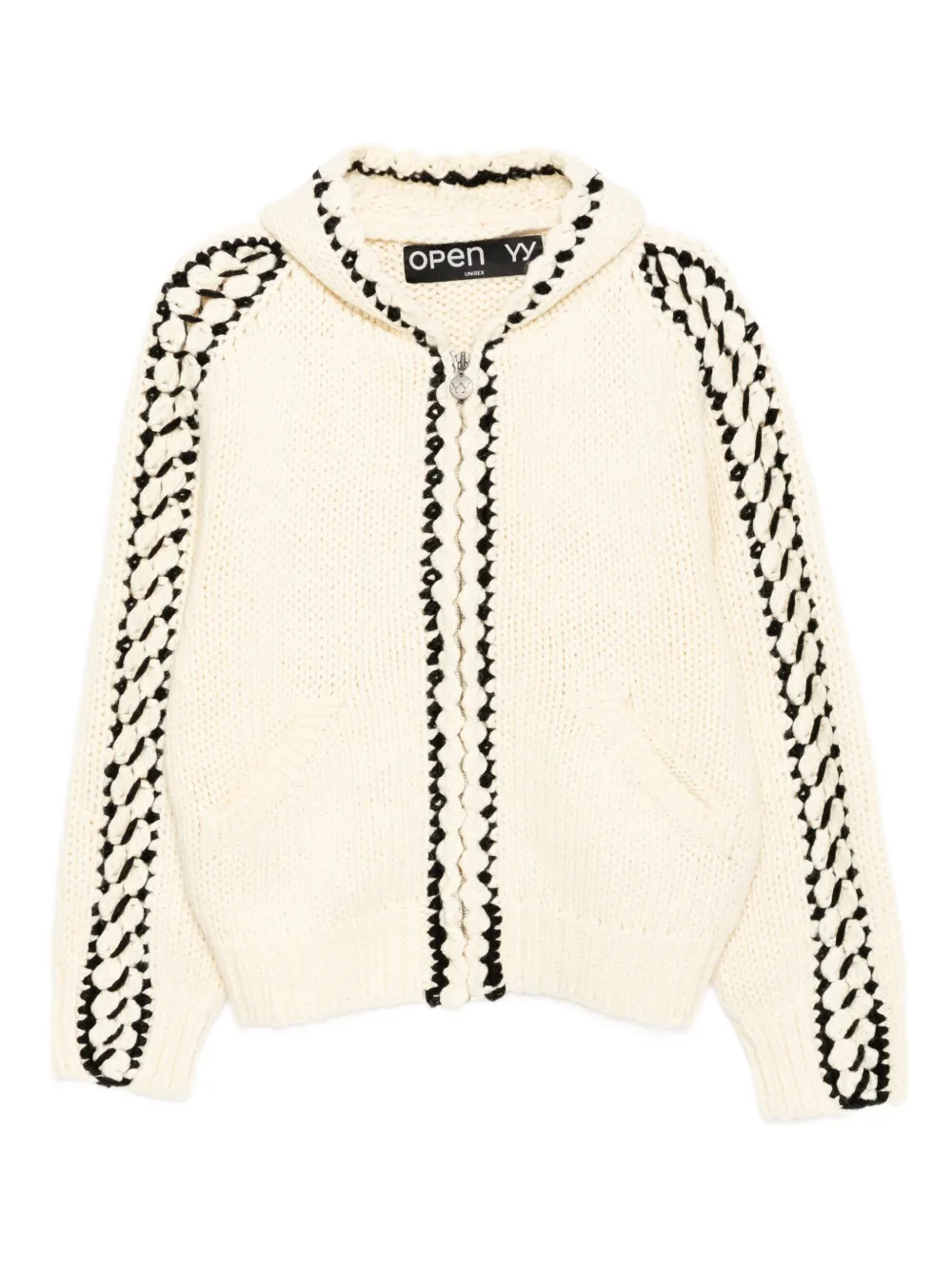 Open YY stitch knitted hoodie | Neutrals | Image 1