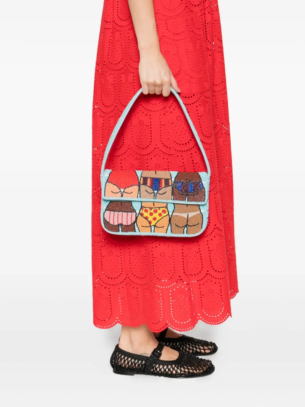 STAUD Tommy beaded tote bag Blauw