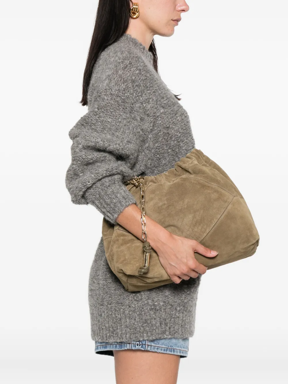 Ba&Sh calf suede chain shoulder bag Groen