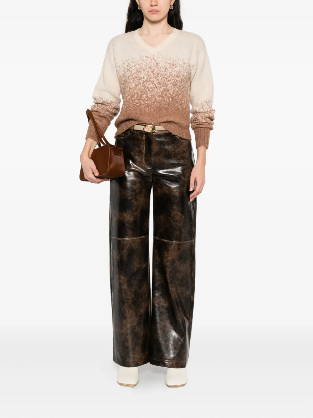 Patrizia Pepe coated-fabric printed trousers - Bruin