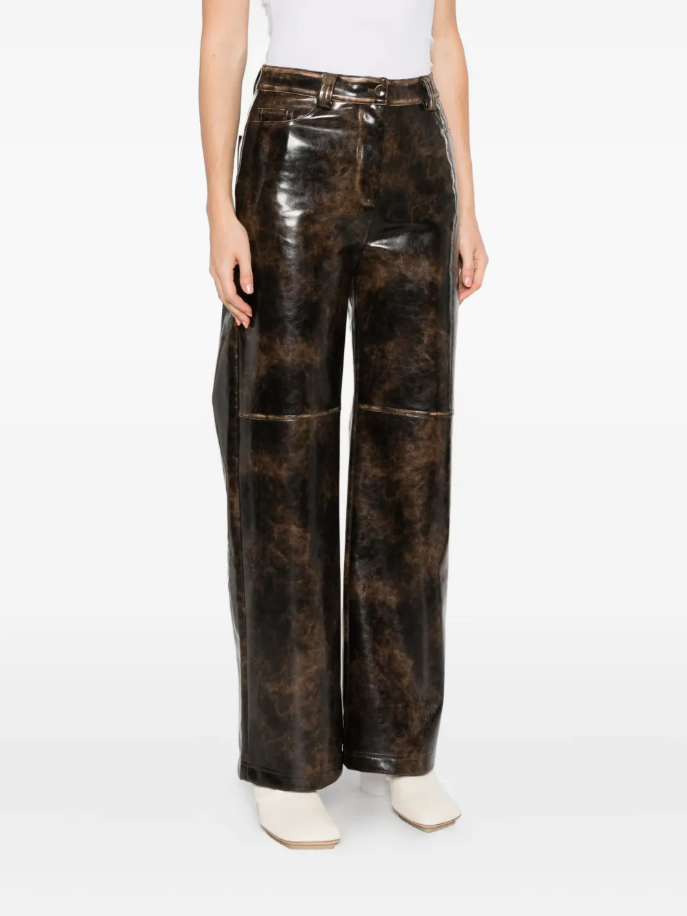Patrizia Pepe Gecoate broek met print Bruin