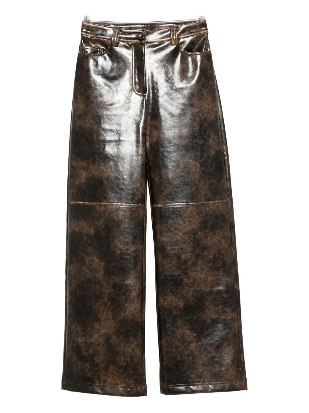 Patrizia Pepe Coated-fabric Printed Trousers In Brown