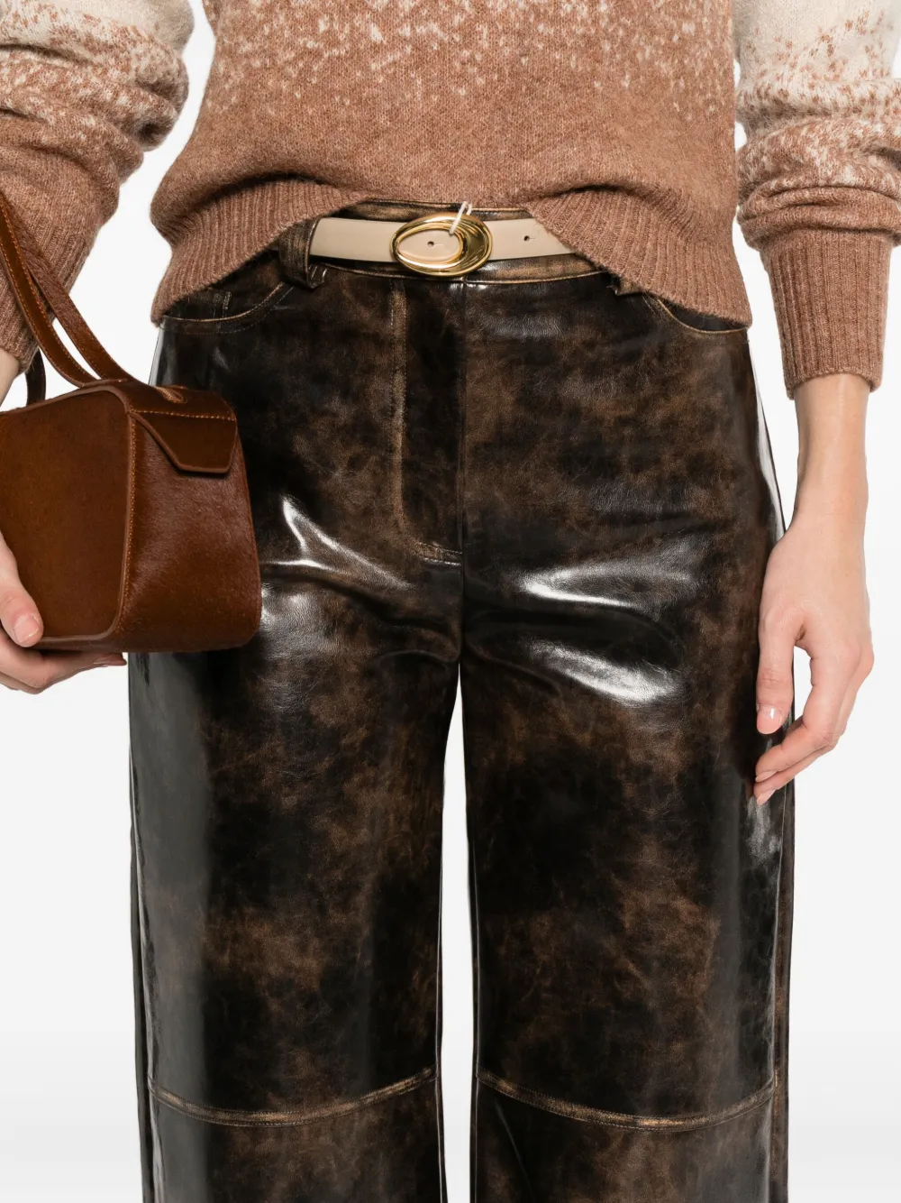 Patrizia Pepe Gecoate broek met print Bruin