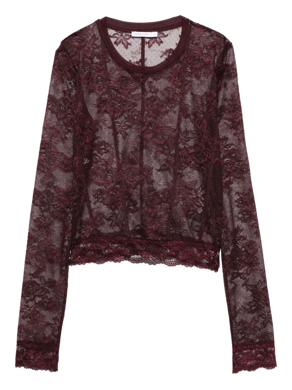 Patrizia Pepe Scalloped-hem Lace Blouse In Purple