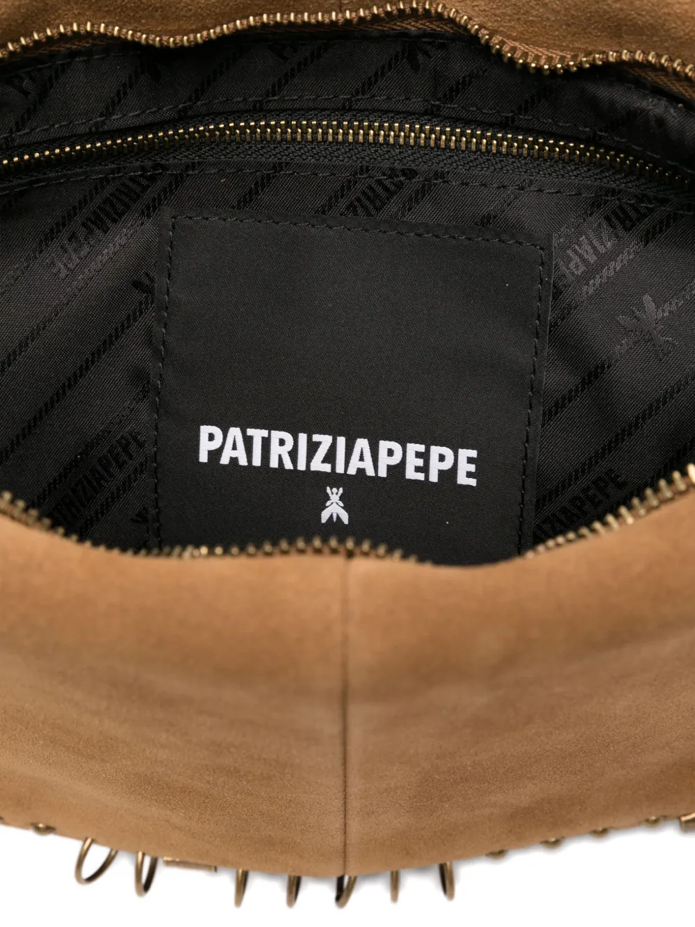Patrizia Pepe Suède schoudertas verfraaid met studs Beige