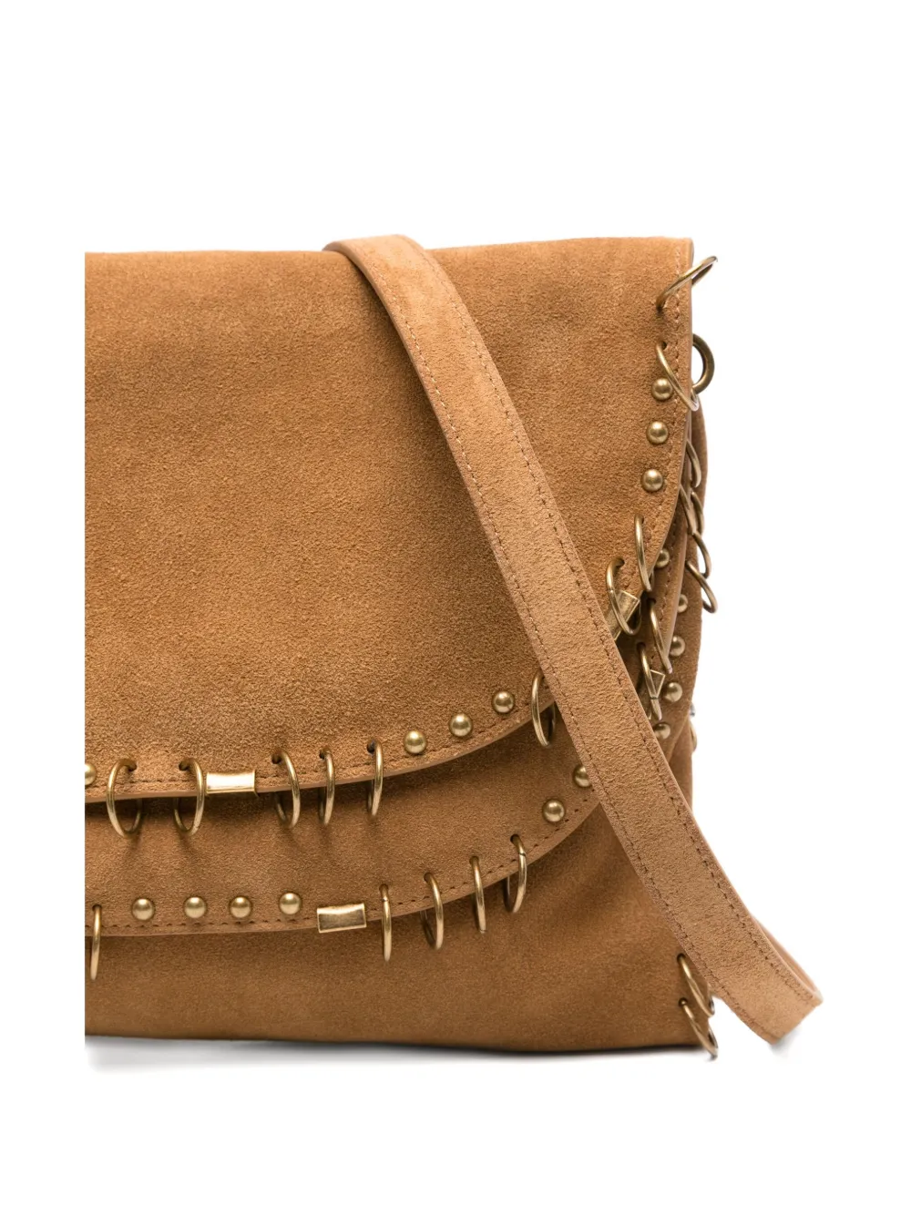 Patrizia Pepe Stud-embellished Suede Shoulder Bag In Neutral